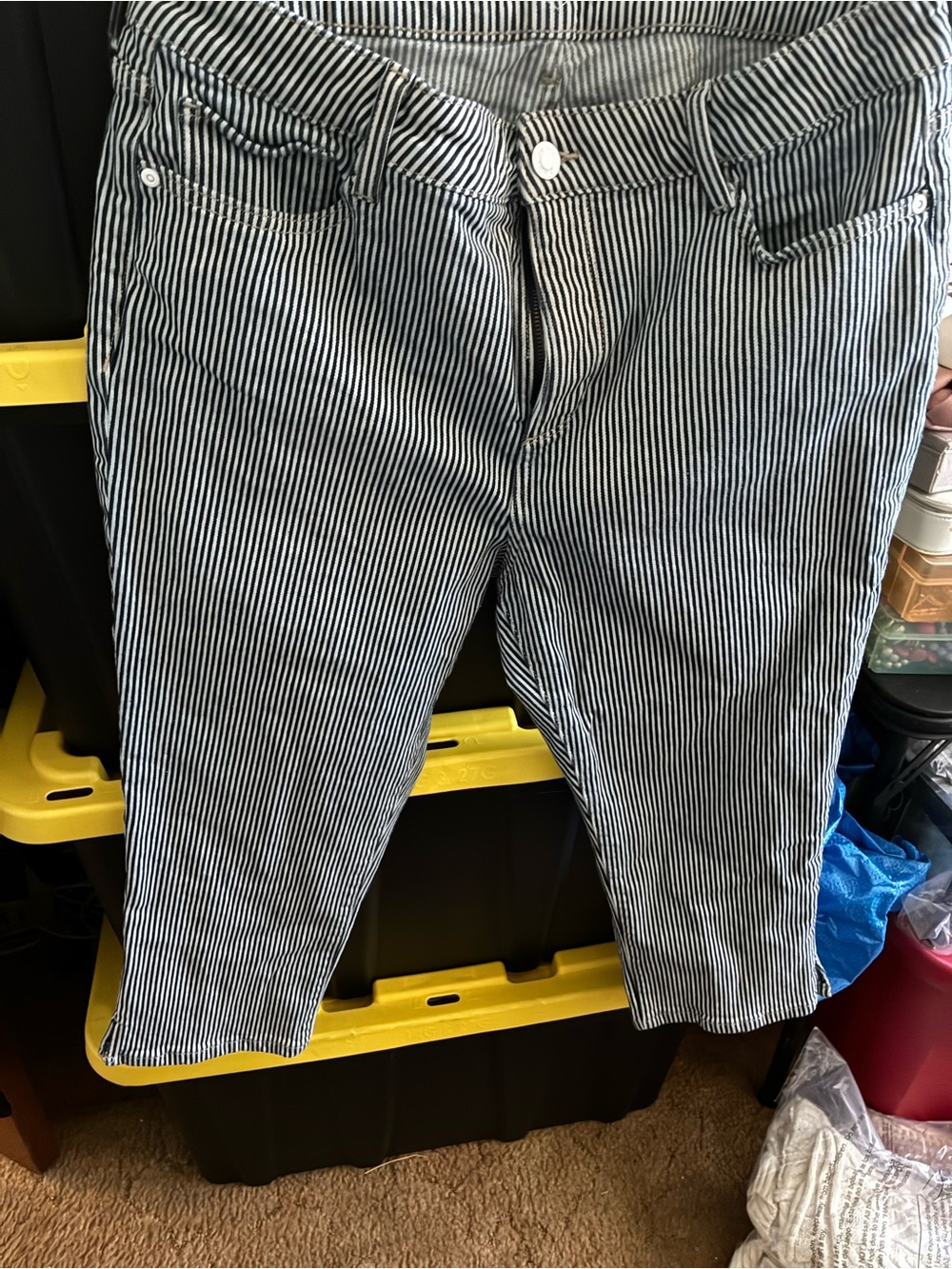 St. John Black & White Striped Ankle Jeans